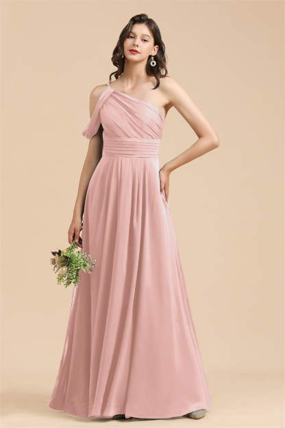New Arrival Black One Shoulder A-line Long Bridesmaid Dress-BMbridal