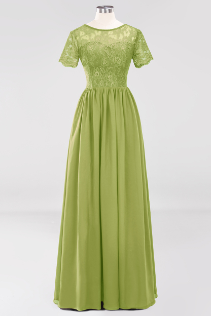 BMbridal Elegant Dark Navy Long Lace Bridesmaid Dresses with Short-Sleeves-BMbridal