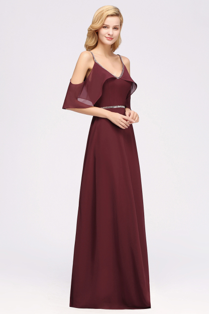 BMbridal Burgundy Cold-shoulder Long Bridesmaid Dress With Half Sleeve-BMbridal