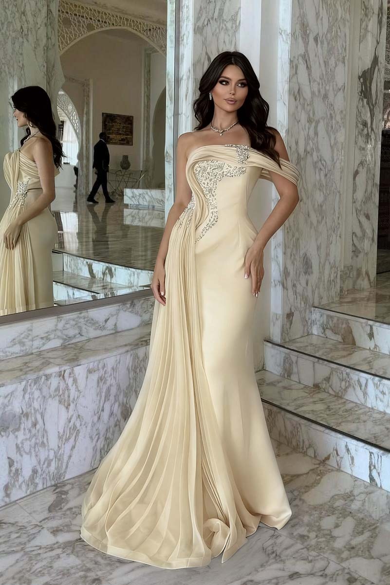 One Shoulder Sleeveless Long Mermaid Prom Dress With Beading