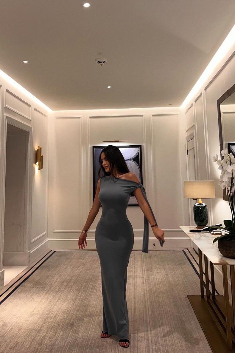 One Shoulder Sleeveless Mermaid Long Prom Dress With Pleated