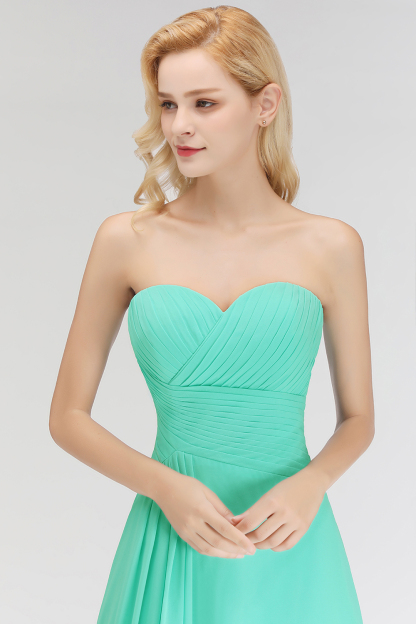 BMbridal Gorgeous Sweetheart Ruched Long Bridesmaid Dress Dusty Rose Chiffon Strapless Maid of Honor Dress-BMbridal