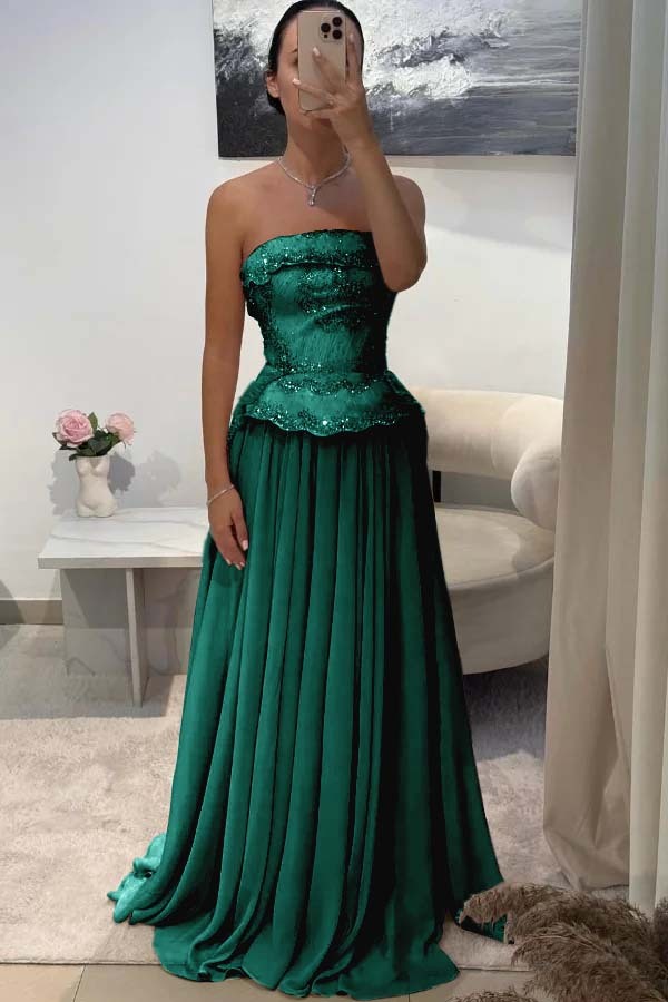 Chic Strapless Sleeveless Long Prom Dress With Pleated Beading