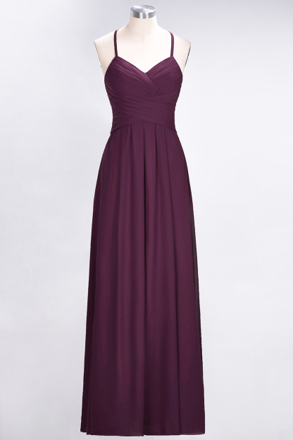 BMbridal Affordable Spaghetti Straps V-Neck Burgundy Chiffon Bridesmaid Dress with Keyhole Back-BMbridal