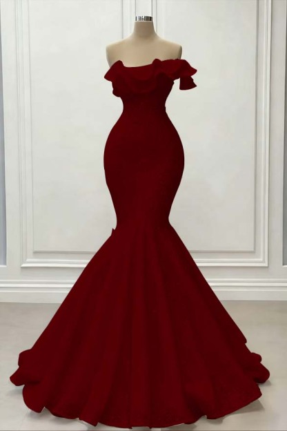 Red Gorgeous Strapless Mermaid Sequins Prom Dress With Embroidery On Sale