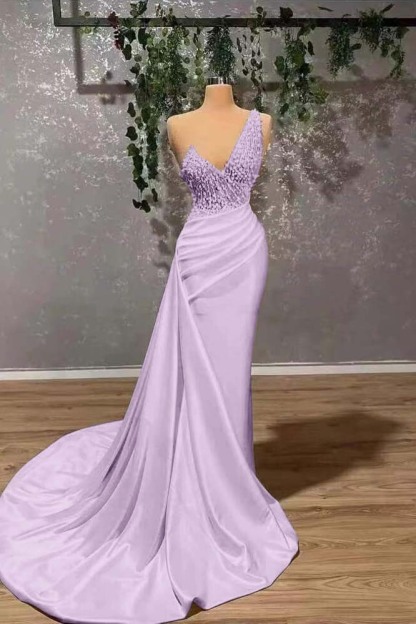 Ivory Elegant One Shoulder Sleeveless Prom Dress Mermaid Appliques With Ruffles