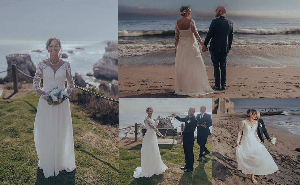 wedding dresses bridal gowns long sleeves dresses lace bead sequin brides beach winter designer