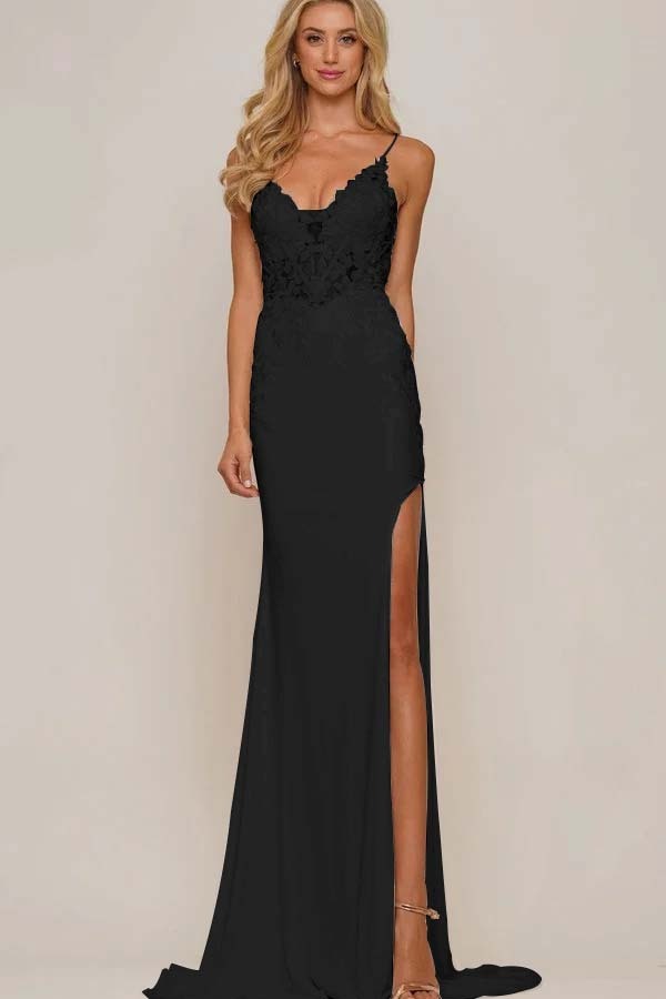 Spaghetti Strap Sleeveless Long Mermaid Prom Dress With Appliques