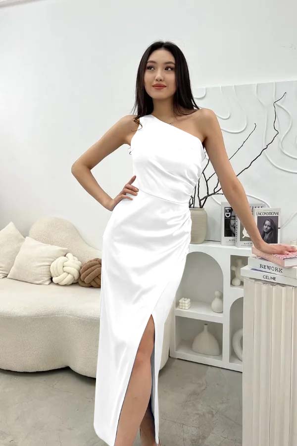 Chic Sleeveless One Shoulder Long Prom Dress With Pleated Split