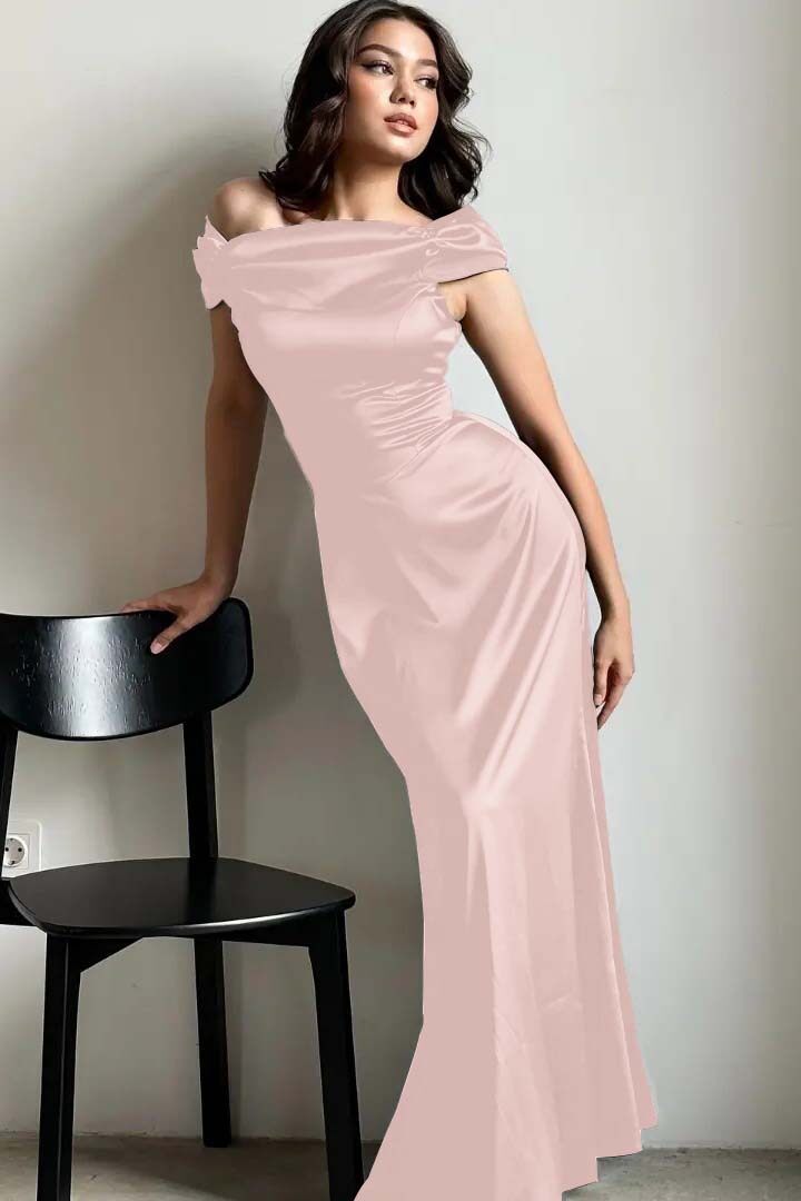 Off the Shoulder Sleeveless Long Mermaid Prom Dress With Pleated