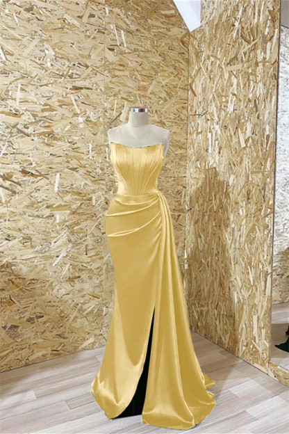 Modern Dark Green Strapless Mermaid Prom Dress Pleated With Ruffles