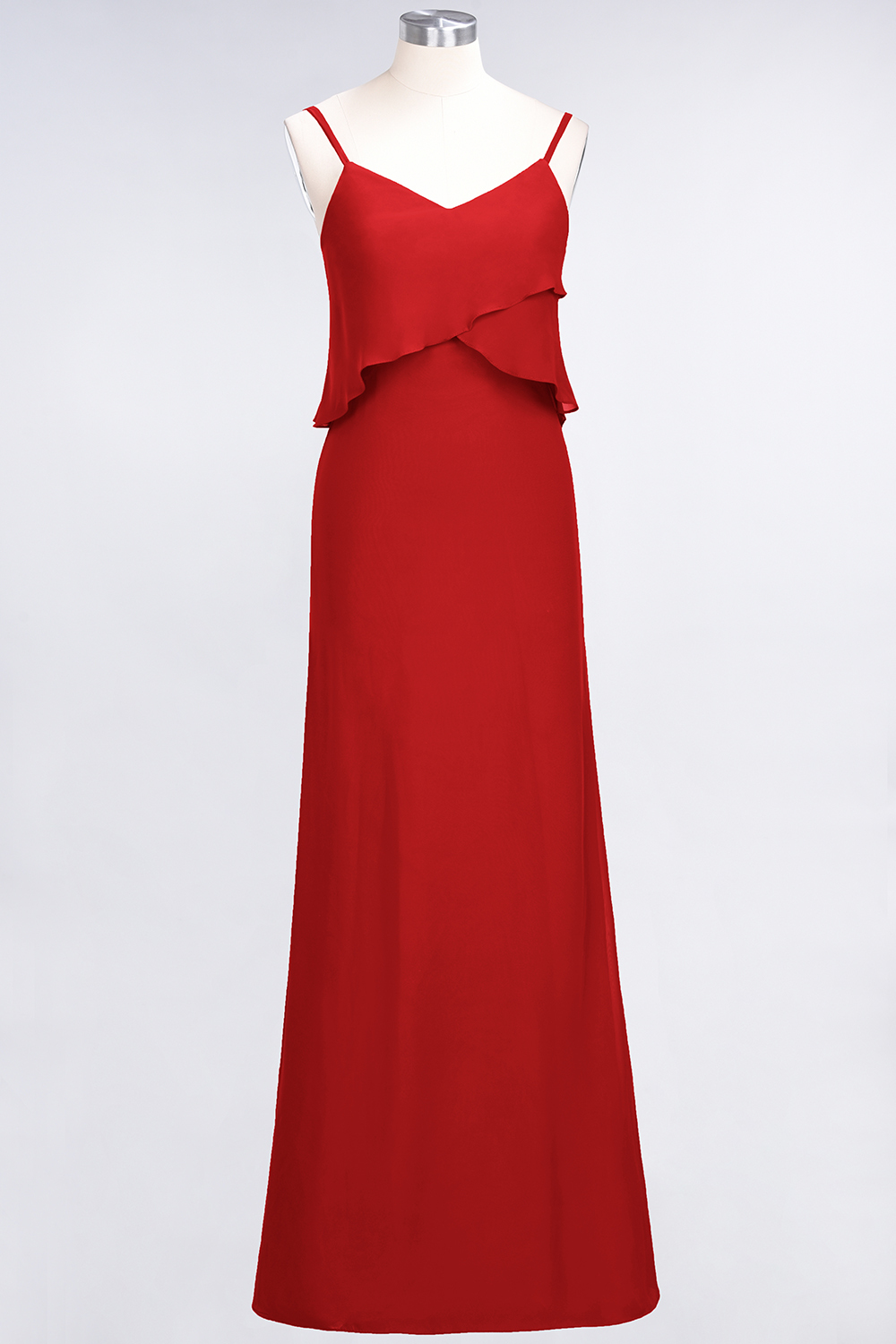 BMbridal Affordable Spaghetti-Straps V-Neck Burgundy Chiffon Bridesmaid Dresses-BMbridal