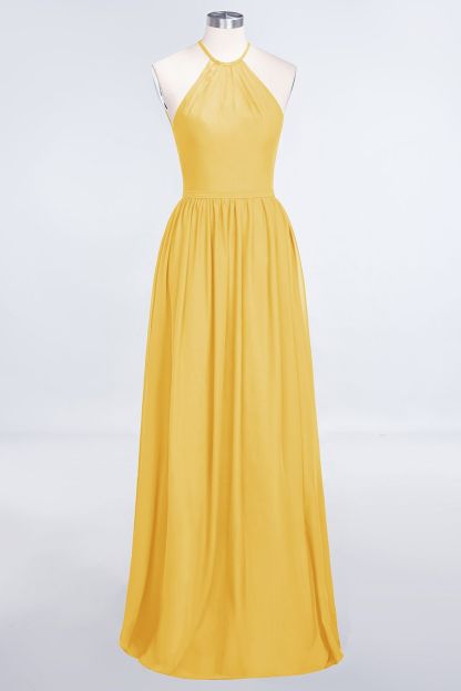 BMbridal Affordable Halter Sleeveless Long Burgundy Bridesmaid Dress with Ruffle-BMbridal