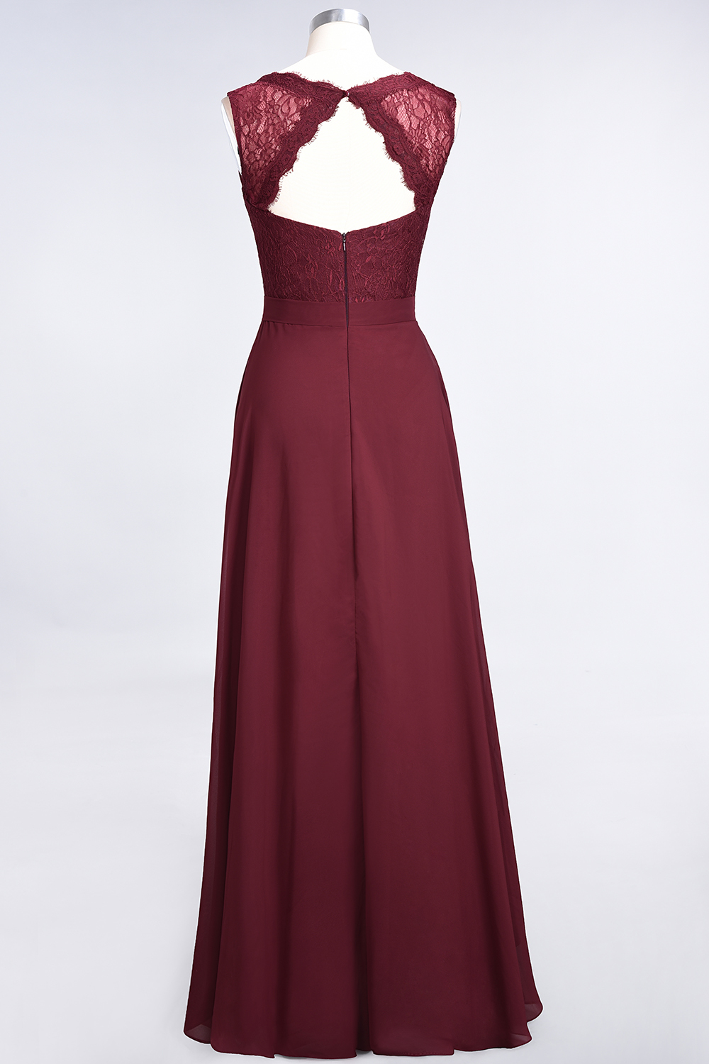 BMbridal Modest Chiffon V-Neck Burgundy Lace Bridesmaid Dresses Online-BMbridal