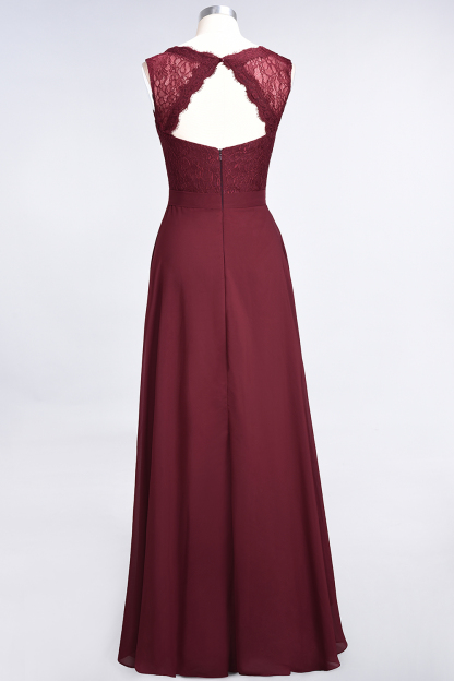 BMbridal Modest Chiffon V-Neck Burgundy Lace Bridesmaid Dresses Online-BMbridal