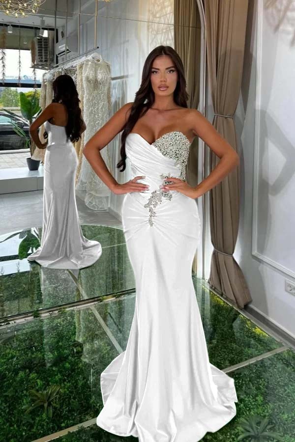 Strapless Sleeveless Long Mermaid Prom Dress With Pleated Beading