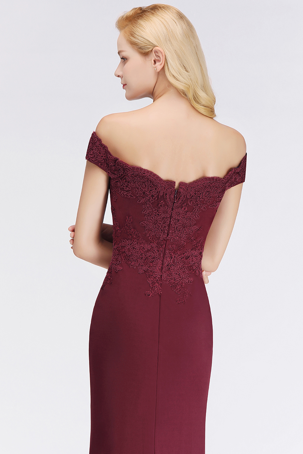 BMbridal Elegant Mermaid Off-the-Shoulder Burgundy Bridesmaid Dresses with Lace-BMbridal