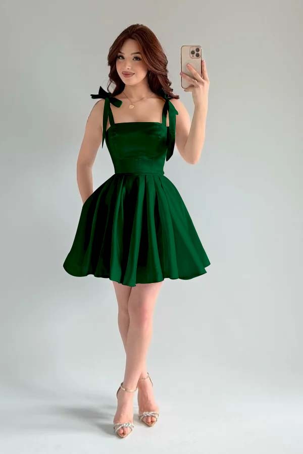 Spaghetti Strap Sleeveless Short A Line Prom Dress With Pleated