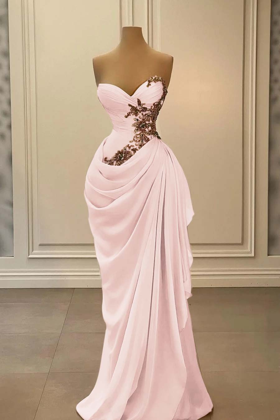 Strapless Sleeveless Long Mermaid Prom Dress With Appliques
