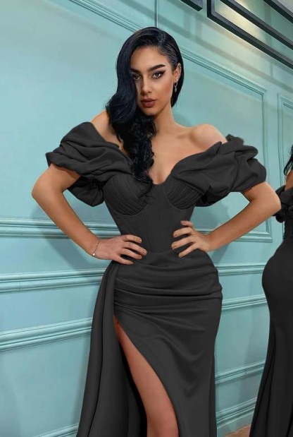 Pink Mermaid Off the Shoulder Sweetheart High Split Prom Dress With Pleated