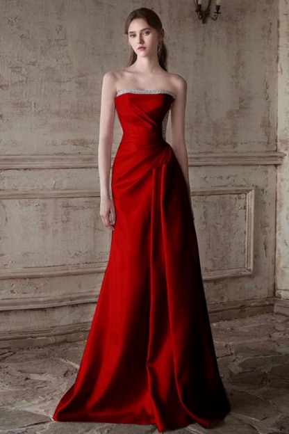 Strapless Sleeveless Long Mermaid Prom Dress With Pleated Beading