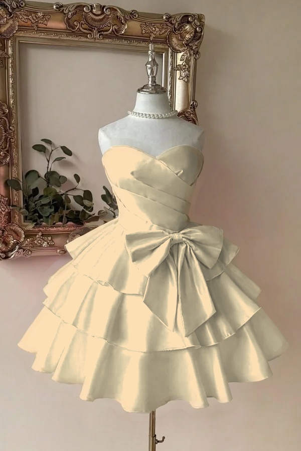 Strapless Sweetheart Sleeveless Short Prom Dress With Pleated