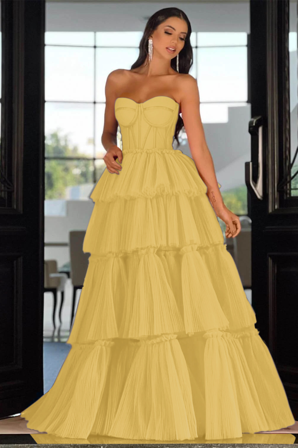 Elegant Sweetheart Strapless Prom Dress Long Sleeveless Layers Hot Pink