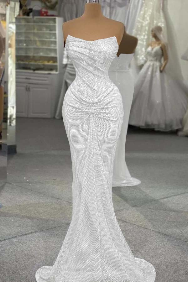 Sequin Strapless Sleeveless Long Mermaid Prom Dress With Pleated