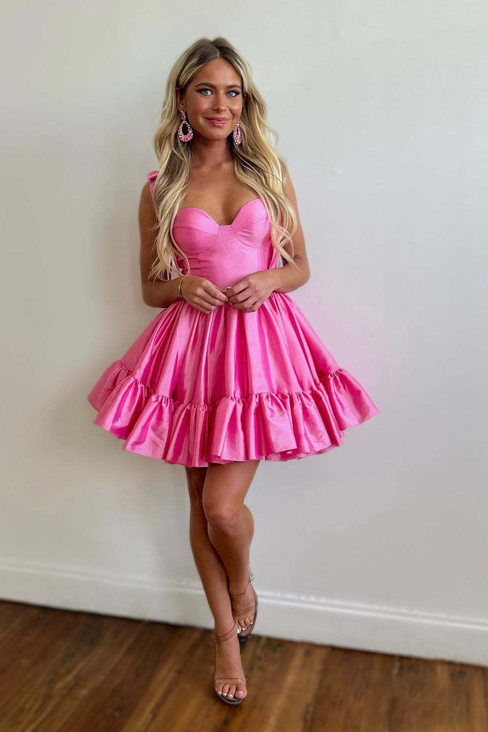 Simple Pink Corset A-Line Ruched Short Homecoming Dress