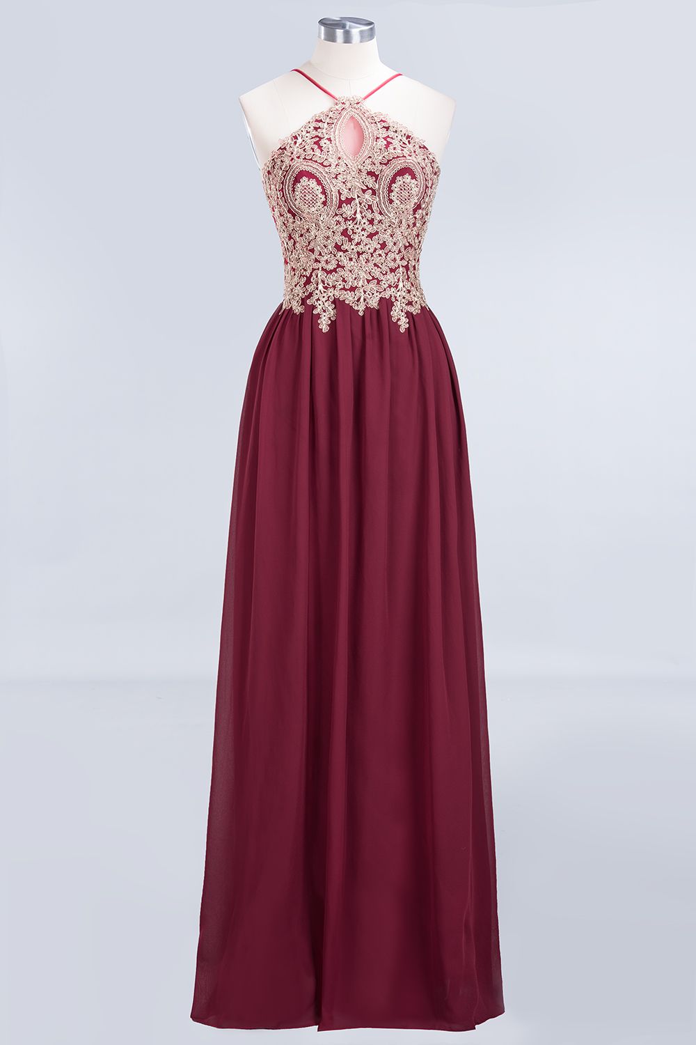 BMbridal Chic Spaghetti Straps Long Burgundy Backless Bridesmaid Dress with Appliques-BMbridal