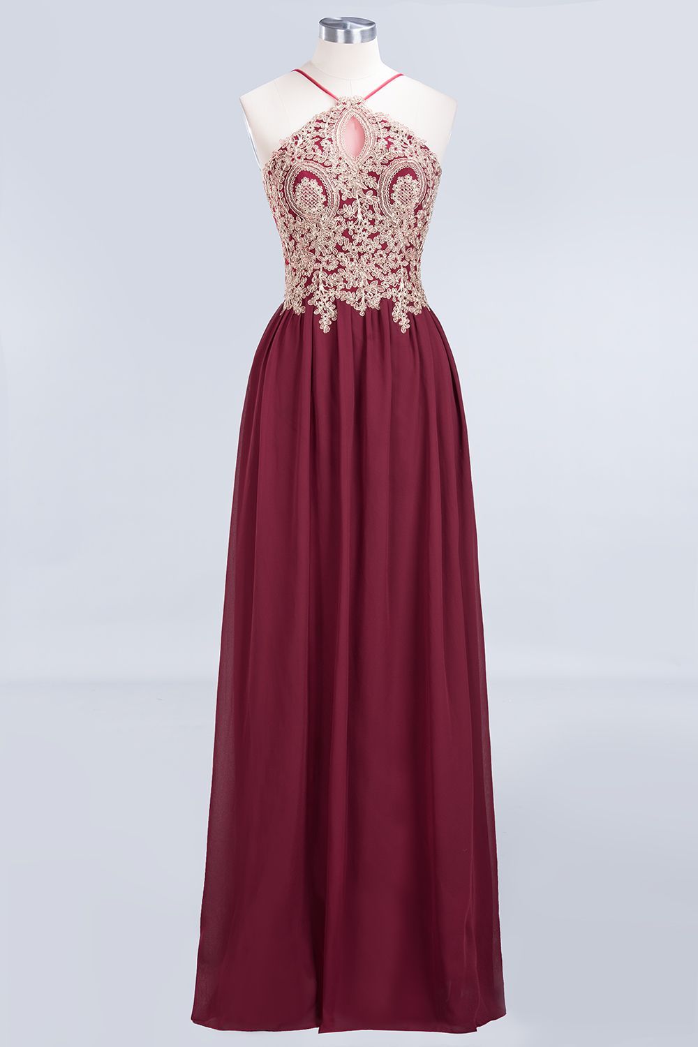 BMbridal Chic Spaghetti Straps Long Burgundy Backless Bridesmaid Dress with Appliques-BMbridal