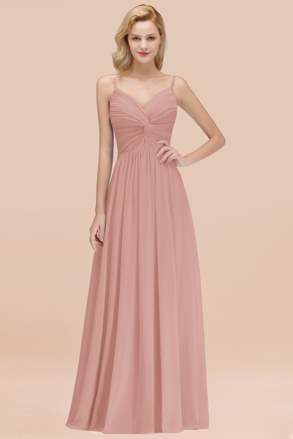 BMbridal Chic V-Neck Pleated Backless Bridesmaid Dresses with Spaghetti Straps-BMbridal