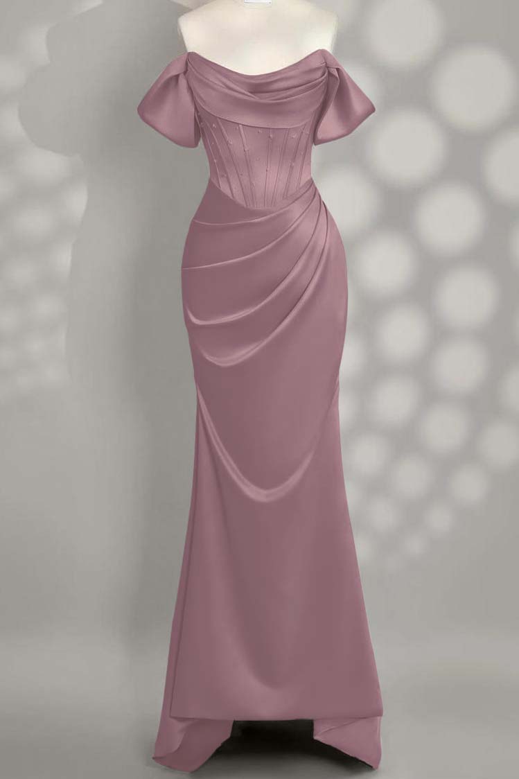 Off the Shoulder Sleeveless Mermaid Long Prom Dress With Pleated