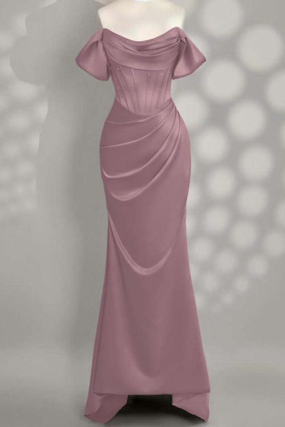 Off the Shoulder Sleeveless Mermaid Long Prom Dress With Pleated