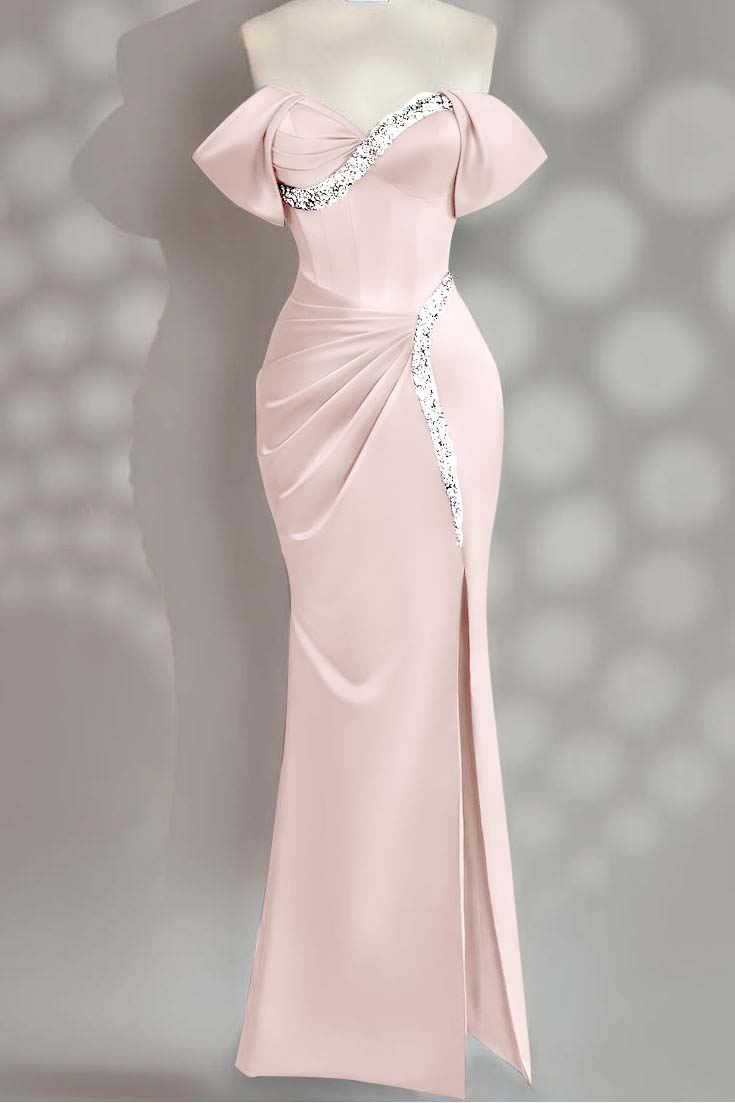 Sleeveless Off the Shoulder Long Mermaid Prom Dress With Beading