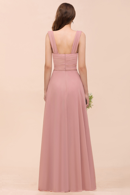 BMbridal Vintage Mauve Chiffon Straps Ruffle Affordable Bridesmaid Dress-BMbridal