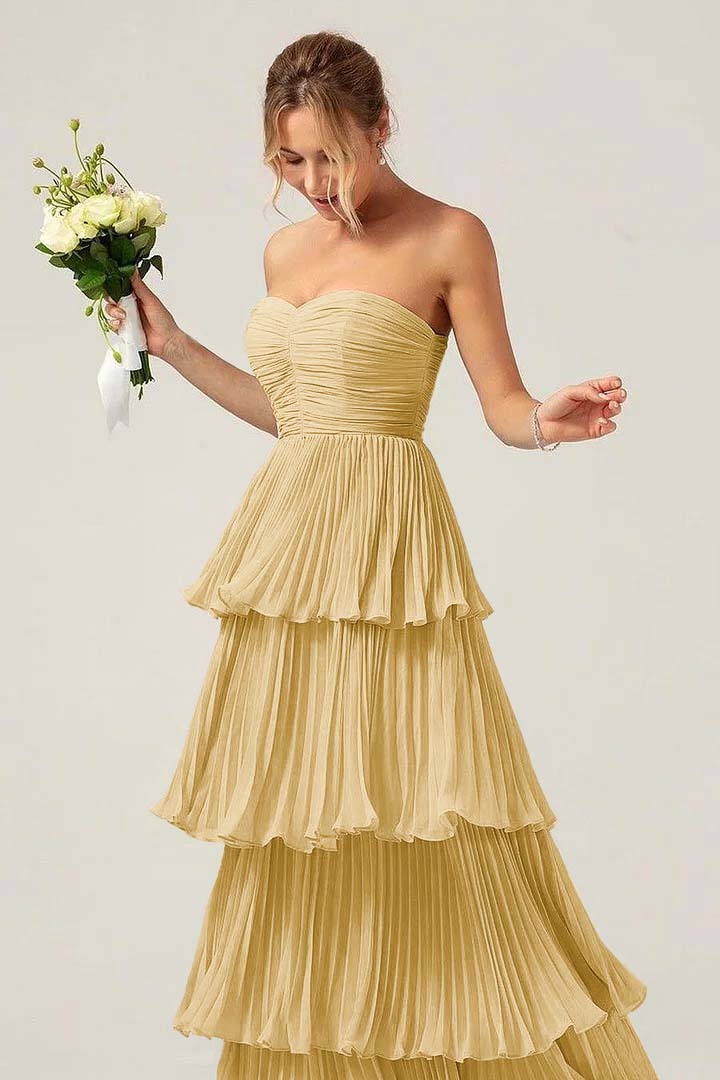 Strapless Sweetheart Sleeveless Long Prom Dress With Ruffles