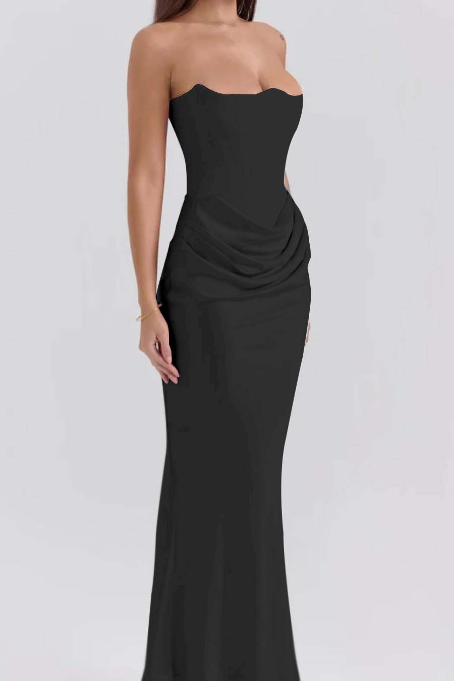 Pink Strapless Sleeveless  Mermaid Long Prom Dress With Pleated