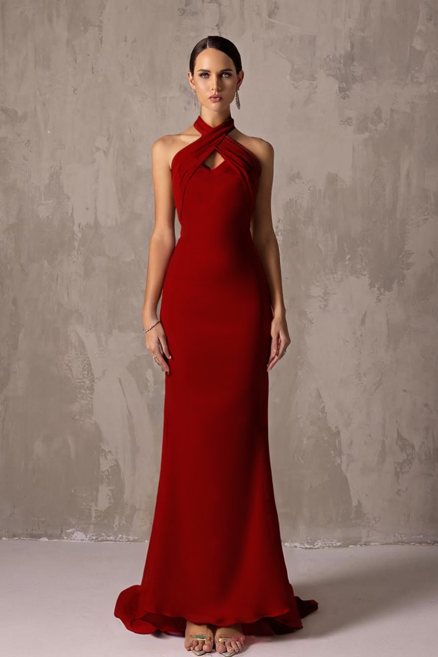 Charming Halter Sleeveless Long Mermaid Prom Dress With Pleated