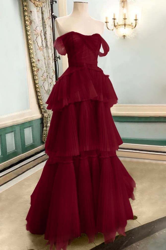 Strapless Off the Shoulder Sleeveless Long Prom Dress With Tulle