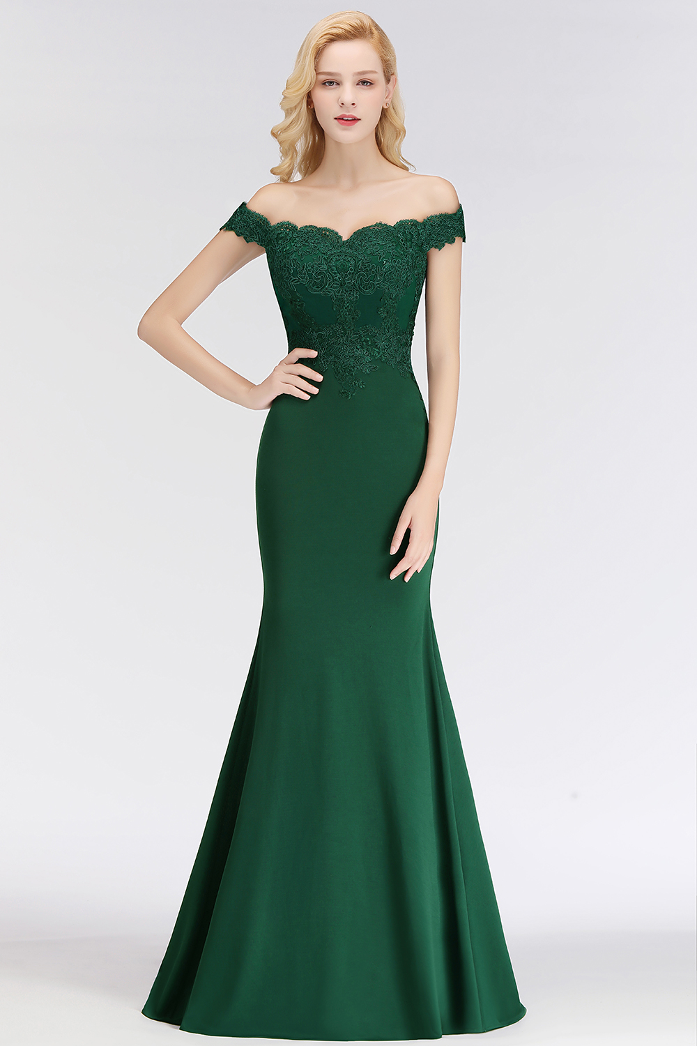 BMbridal Elegant Mermaid Off-the-Shoulder Burgundy Bridesmaid Dresses with Lace-BMbridal