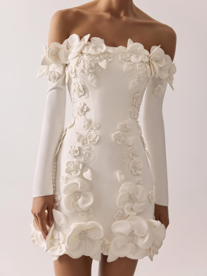 Off the Shoulder Long Sleeves Short Prom Dress With Appliques