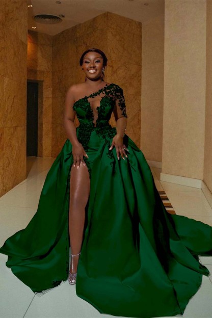 One Shoulder Sleeveless Long Split Prom Dress With Appliques