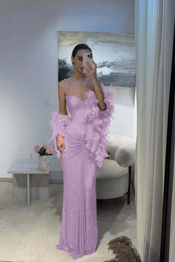 Spaghetti Strap Sleeveless Long Mermaid Prom Dress With Sequins