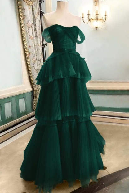 Strapless Off the Shoulder Sleeveless Long Prom Dress With Tulle