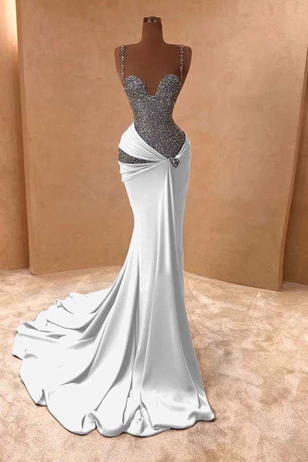 Spaghetti Strap Sleeveless Long Mermaid Prom Dress With Beading