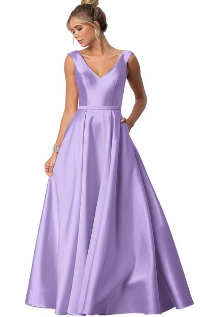 Straps V Neck Sleeveless Long Prom Dress With Pockets Pleated