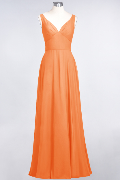 BMbridal Chic Chiffon V-Neck Straps Ruffle Affordable Bridesmaid Dresses with Open Back-BMbridal