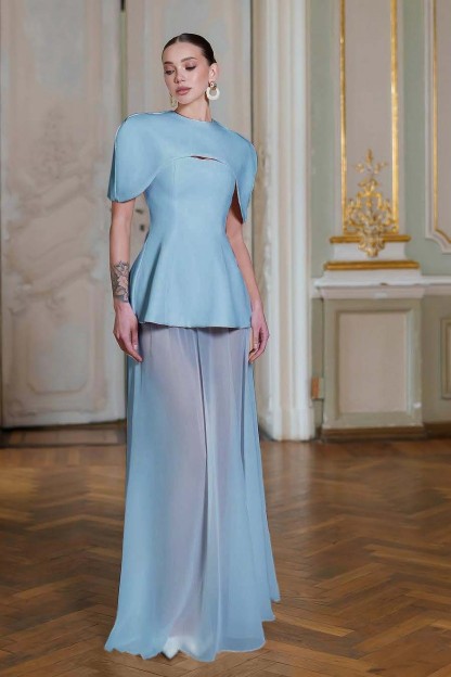 Chiffon Sleeveless Long Mermaid Prom Dress With Pleated Shawl