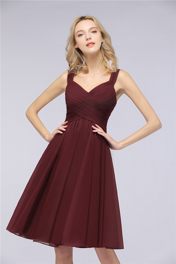 BMbridal Elegant Ruffle Straps Short Burgundy Bridesmaid Dresses Online-BMbridal